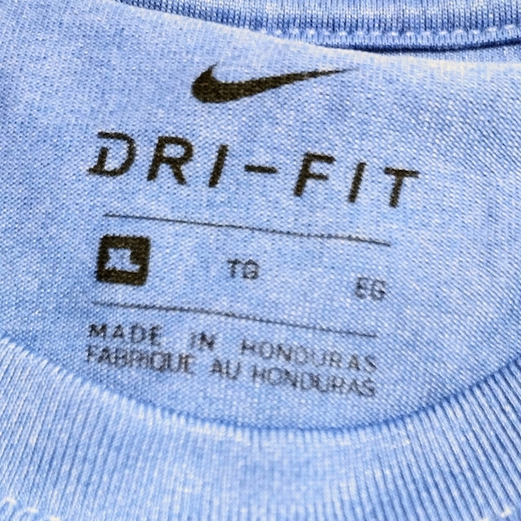 Nike Drifit Women's Athletic Shirt light blue dark blue Swoosh B13 - Picture 2 of 3